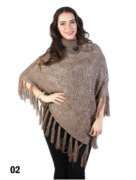 Knitted Poncho W/ Buttons and Sequins